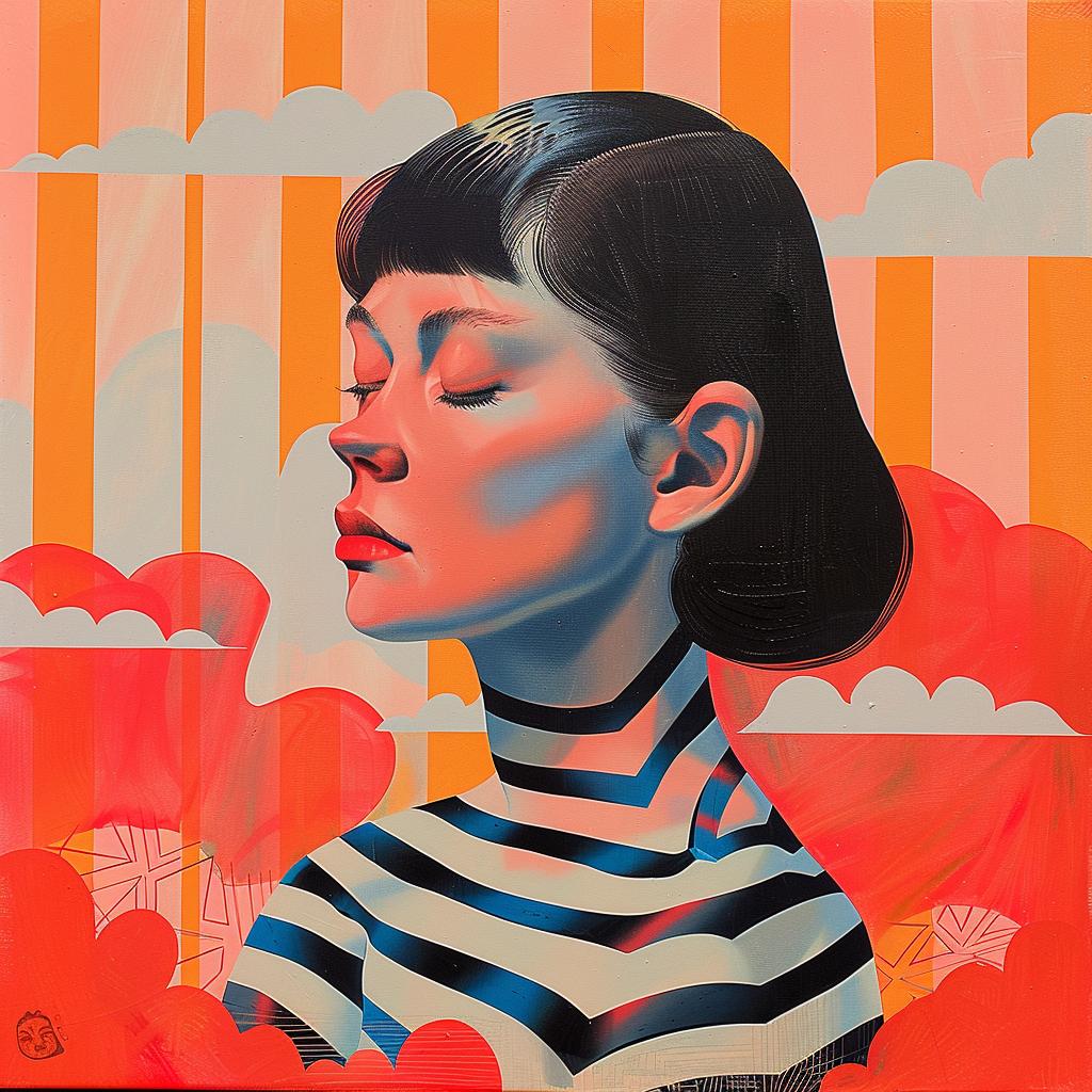 painting  woman  eyes  closed  Cornella  minimal  serene  whimsical  colorful  art 966366