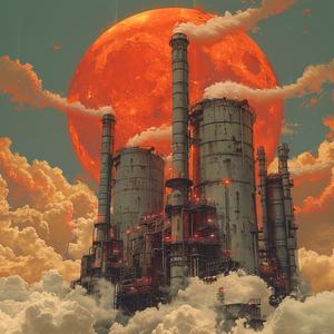 factory  moon  smokestacks  industrial  abstract  minimalism  negative  space  fantasy  colorful 1040521