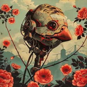 bird  robot  head  flowers  painting  colorful  imaginative  whimsical  fantasy  art 1059824