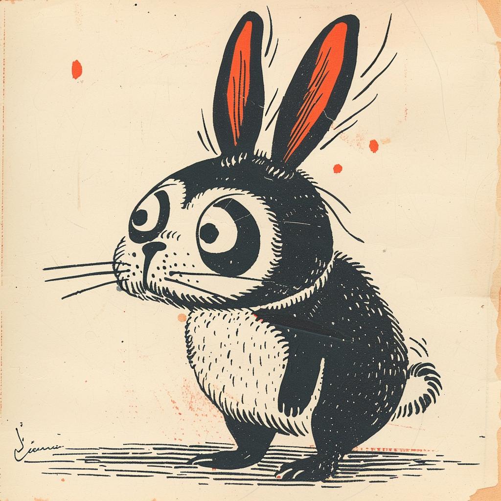 rabbit  panda  hybrid  illustration  cartoon  whimsical  black  white  big head  fantasy 922847