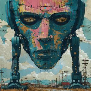 robot  head  jack  kirby  comic  art  surrealism  pointillism  gold  blue 1076251