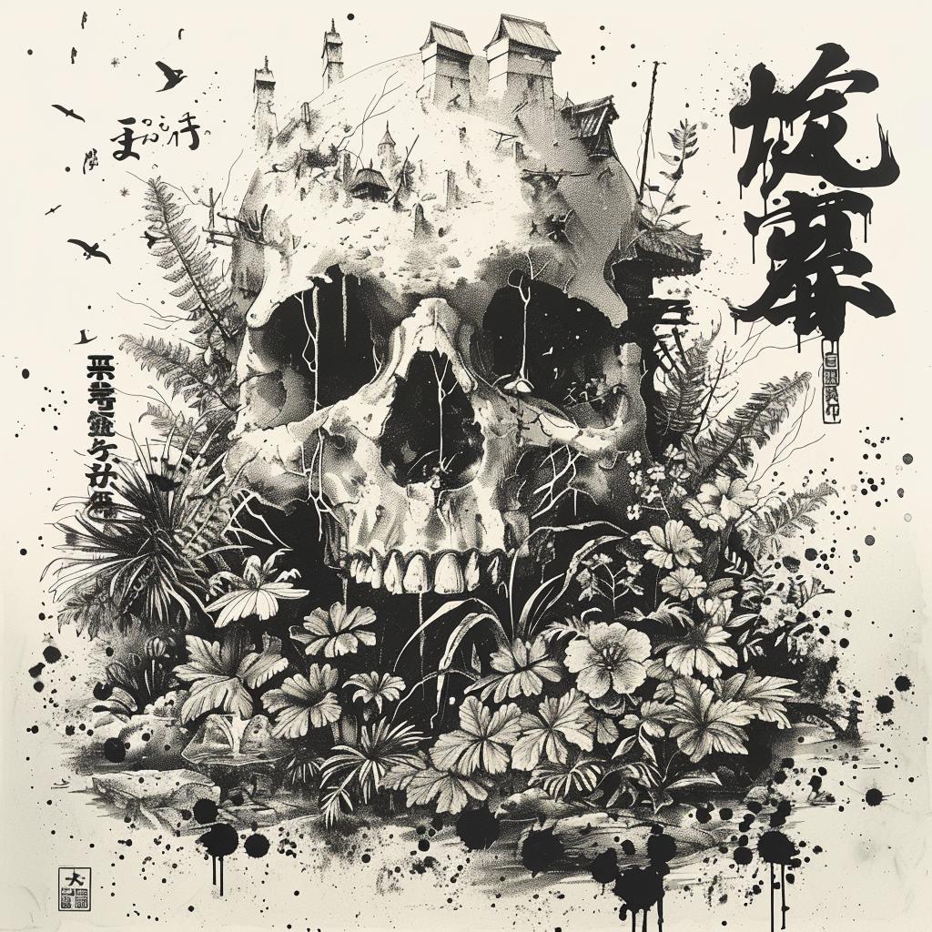 skull  flowers  plants  background  intertwined  Japanese  cluster  silhouette  nature  art 1036274