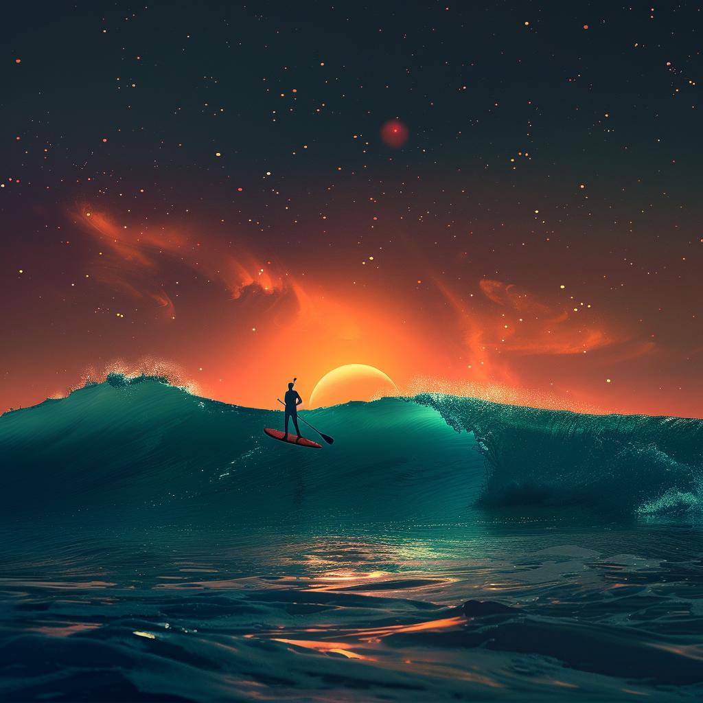 paddleboarder  waves  ocean  night  surfer  sunset  water  sport  action  dynamic 1034388