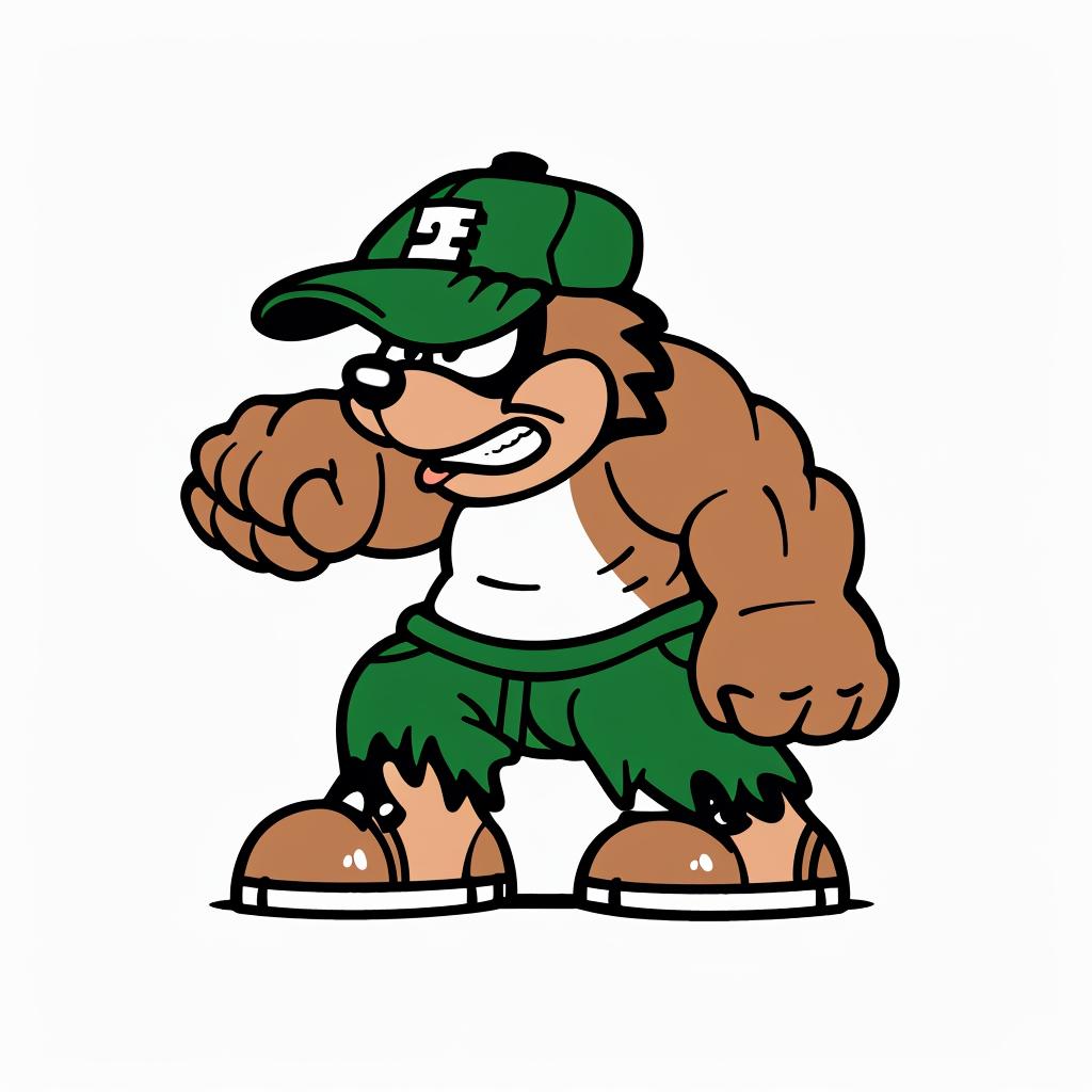 aggressive  bear  anthropomorphic  street  culture  minimal  brown  green  hat  shorts 958932