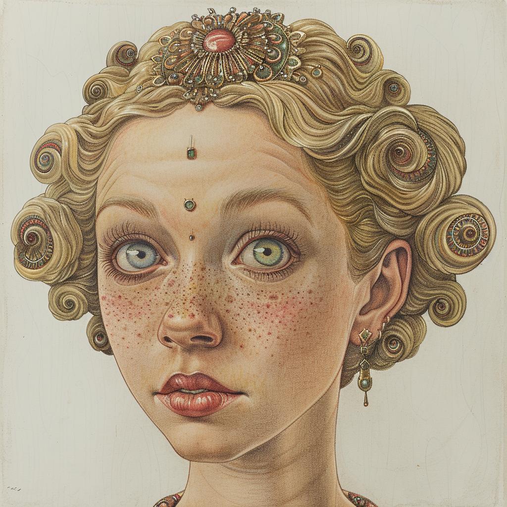 portrait  woman  blonde  three-eyes  freckles  crown  painting  surreal  minimalist  white 971433