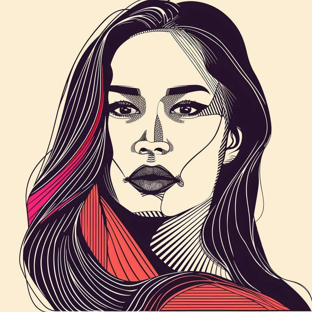 Pop  Art  Asian-American  female  long  hair  white  background  red  scarf 937177