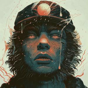 surreal  album  cover  male  model  Risograph  symbolist  hyper-realistic  screenprinting  mask 1077516