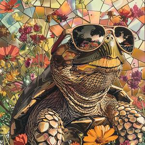 album  cover  tortoise  sunglasses  flowers  field  surreal  chaos  Risograph  Symbolist 1078051