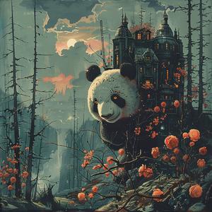 panda  painting  woods  castle  art  nature  wildlife  colorful  chromolithography  design 1053440