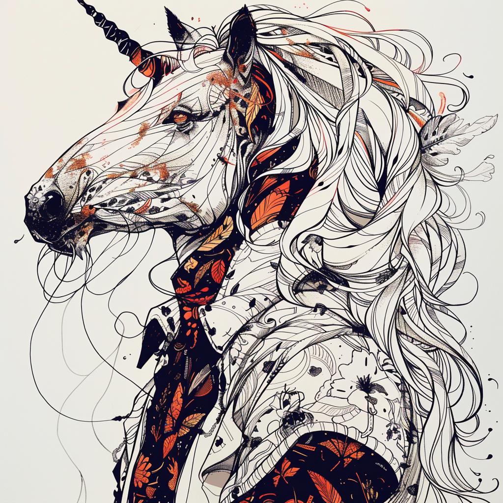 مخلوق أسطوري وحيد القرن رسم خيالي مزيج شعر حيوان هجين فريد 953223