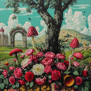 flowers  mushrooms  field  chromolithography  nature  colorful  whimsical  organic  fresh  vivid 1037802