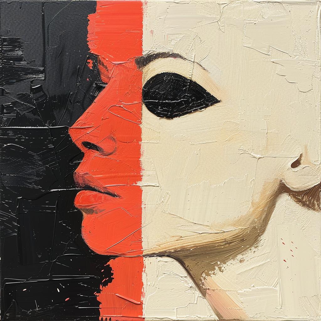 woman  black  red  face  80s  album  cover  impasto  palette  knife 963841