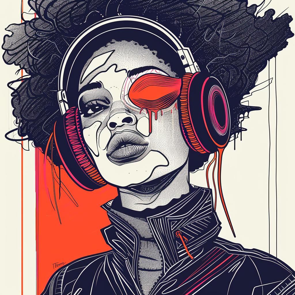 بوب آرت دي جي، أمريكي من أصل أفريقي، سماعات رأس، مكياج أفريقي، تروي بروكس، رسم توضيحي، موسيقى، صورة شخصية 939110