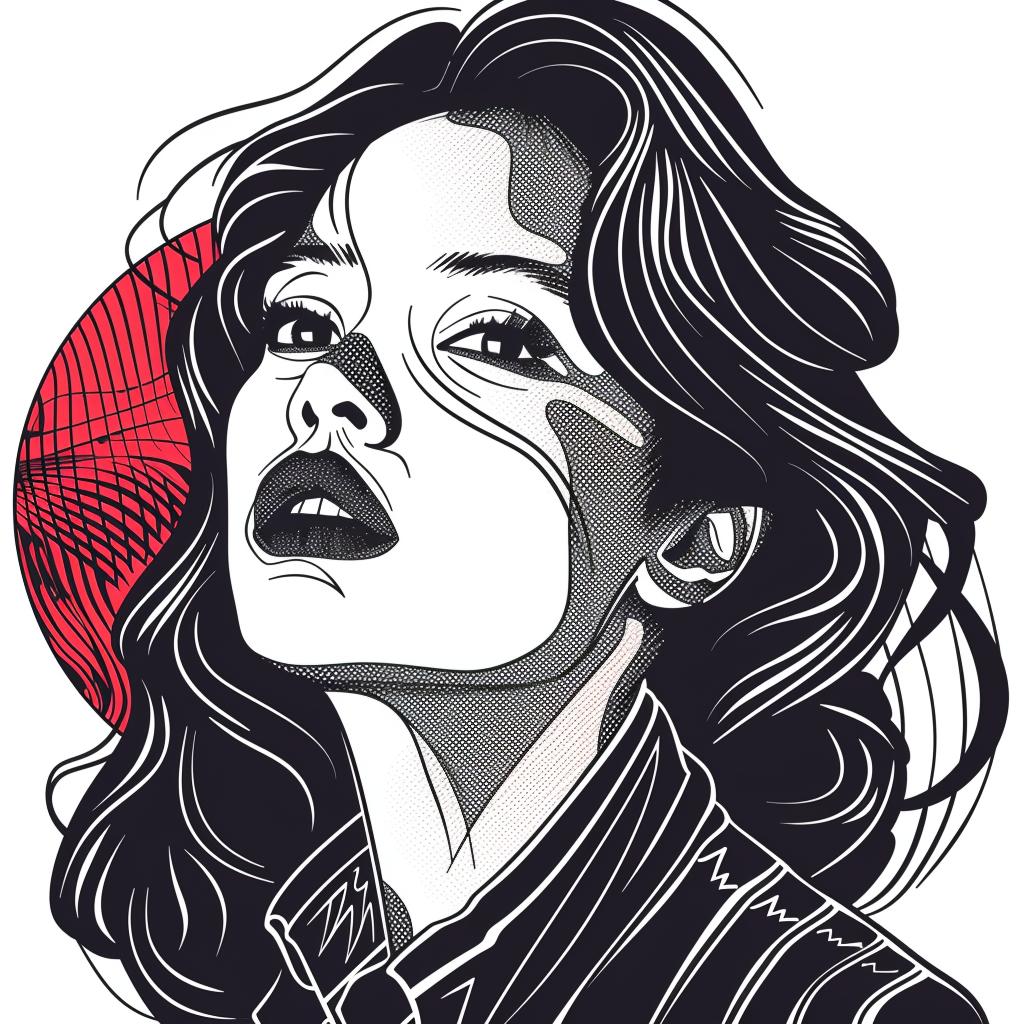 Pop Art  Asian  female  long hair  red sun  portrait  vibrant  modern  illustration  white background 937154