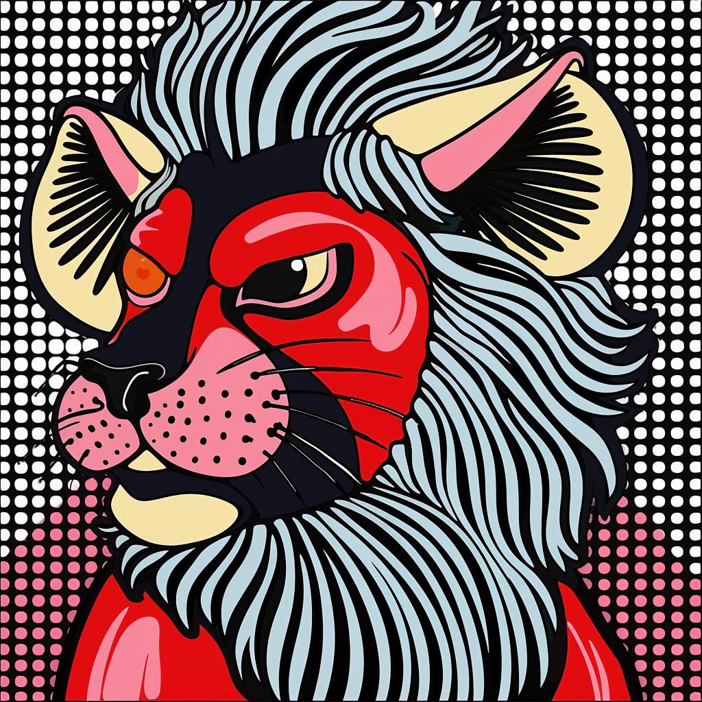 mythical  hybrid  lion  head  red  black  dots  background  fantasy  creature 941059
