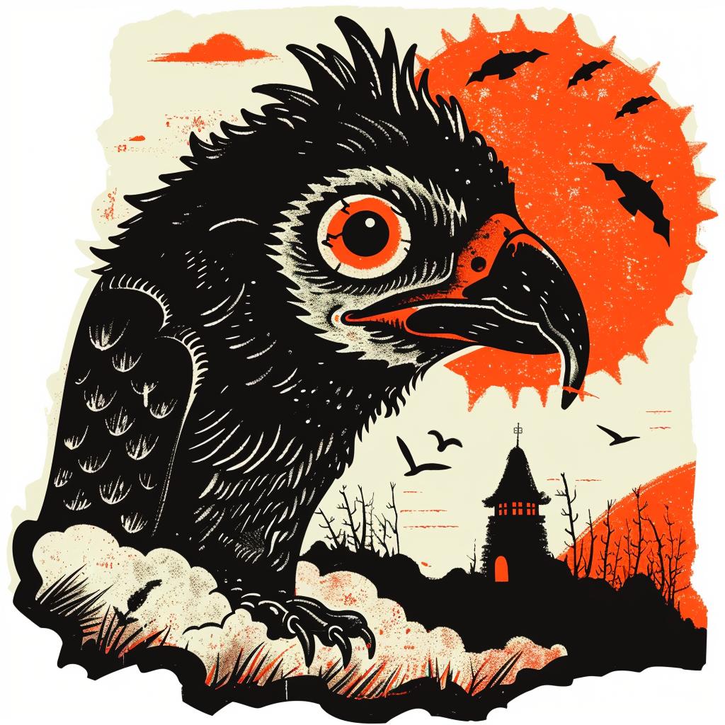 bird  orange  eyes  red  background  surreal  vintage  illustration  tattoo  flash 927688