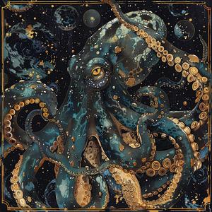 octopus  space  surrealism  artnouveau  pointillism  deathmetal  dark  occult  stars  planets 1077067