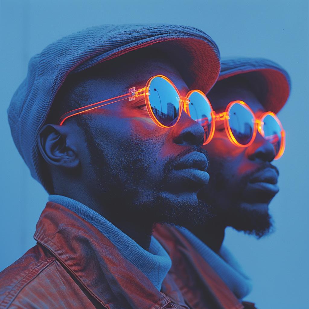 men  sunglasses  hats  surreal  photography  double  exposure  lighting  glow  NYC 1031836