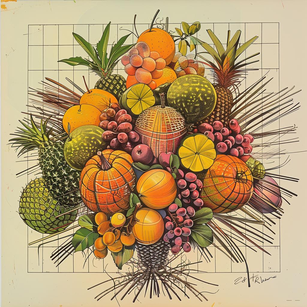 stilllife  fruits  bouquet  drawing  colorful  arrangement  natural  vibrant  decorative  realism 1035799