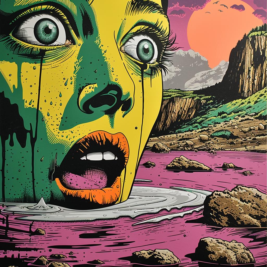 surreal  album  cover  woman  green  eyes  face  hyper-realistic  screenprinting  Todd 1027187