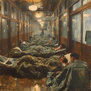 painting  SpanishFlu  hospital  patients  masks  medical  care  Ukiyo-e  struggle  room 1077961