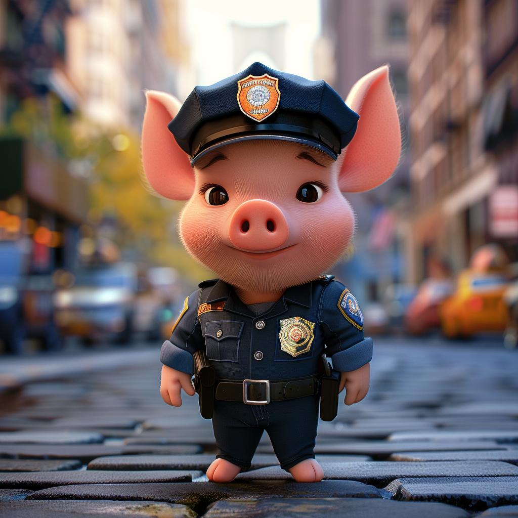 cartoon  piglet  police  uniform  cute  character  realistic  New York  smilecore  art 927577