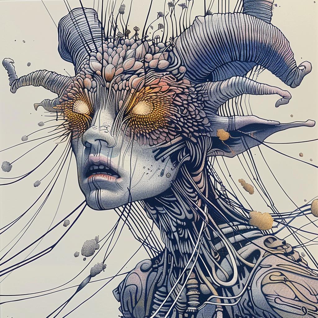 woman  mythical  creature  horns  wires  surreal  art  mysterious  intriguing  fantasy 948680