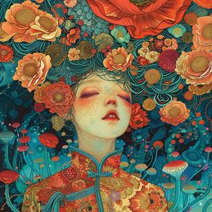 illustration  woman  flowers  colorful  detailed  mushroomcore  moebius  vibrant  hair  art 1073073