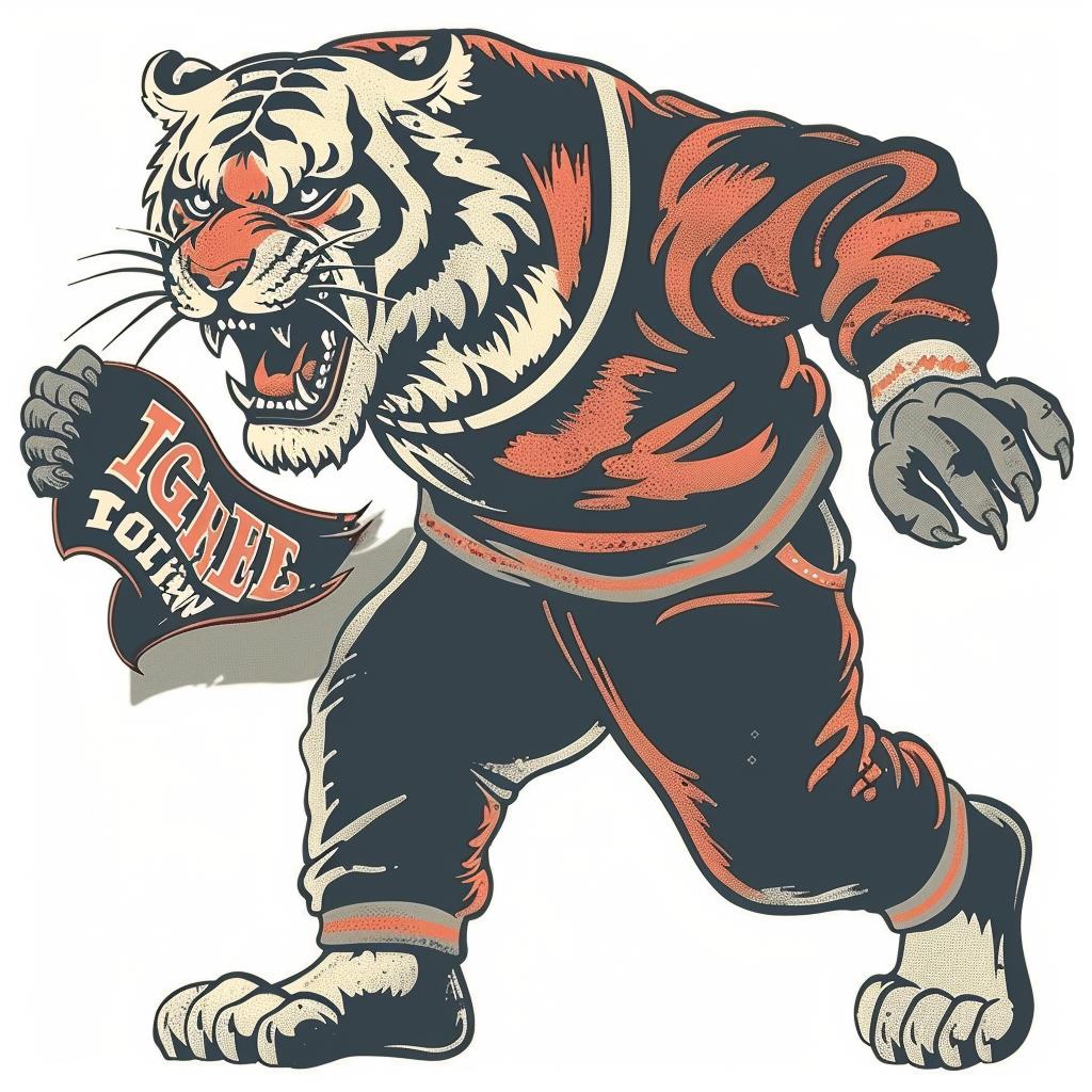 tiger  mascot  anger  sweater  dynamic  pennant  vintage  illustration  blackoutlines  college 920215
