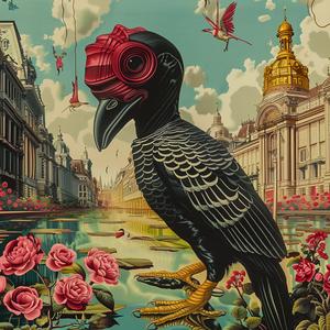 bird  red  hat  eye  chromolithography  portrait  whimsical  colorful  art  fantasy 1037867