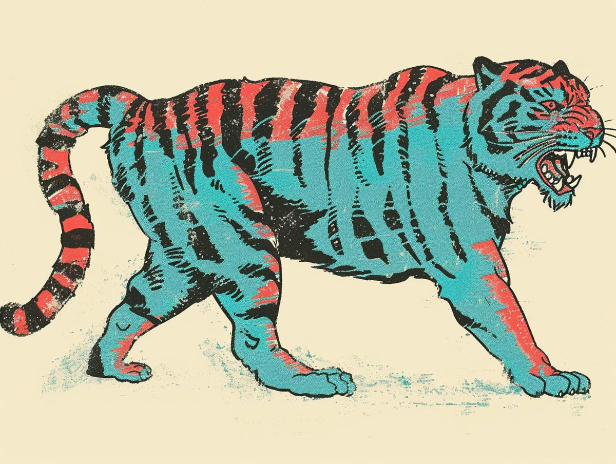 tiger  tattoo  SailorJerry  1950s  vintage  comic  illustration  beige  wildlife  bold 919660
