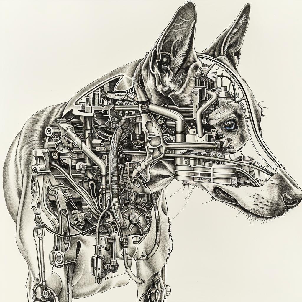 dog  robot  cyborg  mechanical  white  background  drawing  animal  parts  body 943862