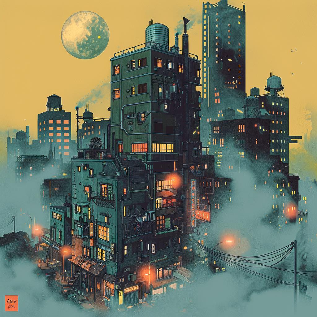 axonometric  street-art  graphic  city  moon  urban  design  illustration  aesthetic  night 969322