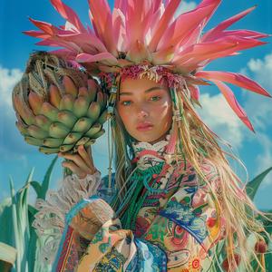 hyperrealistic  painting  woman  flower  headdress  pastel  art  bold patterns  nature  colorful 1055237