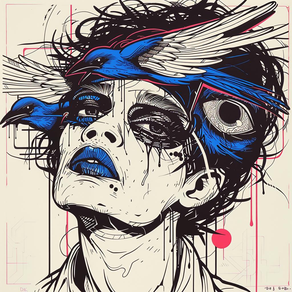 dada  art  bluebird-man  creature  four  eyes  dripping  makeup  Troy  Brooks 939455