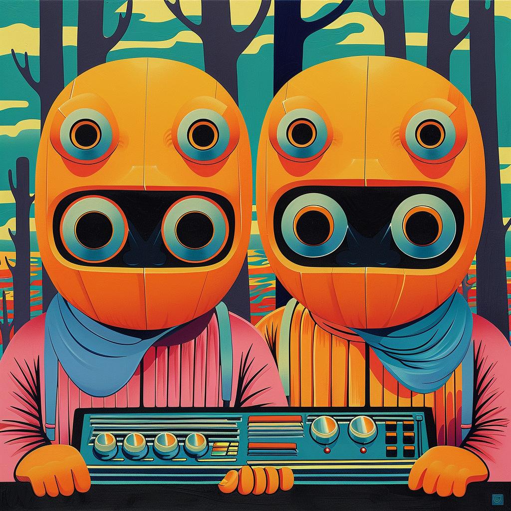 robots  radio  forest  orange  whimsical  playful  digitalart  colorful  surreal  creative 966506