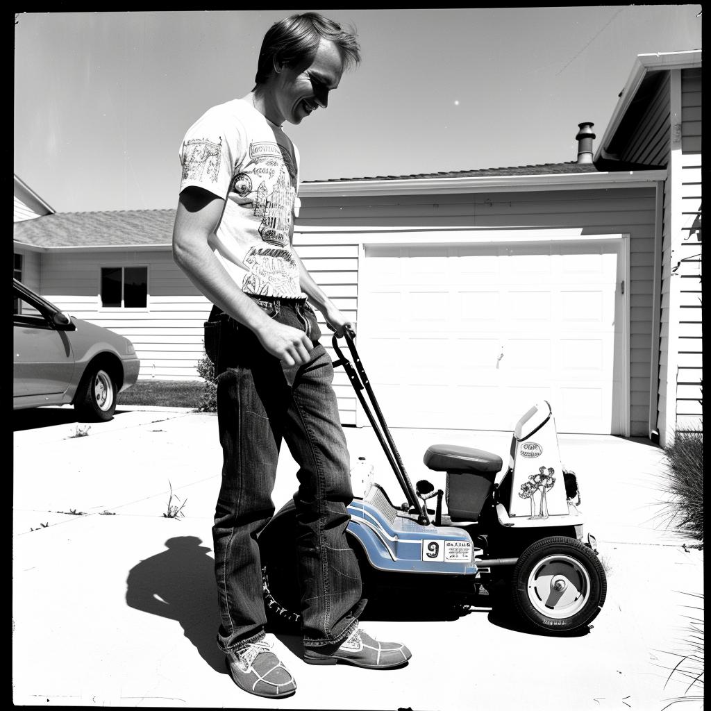 man  mowing  lawn  1960s  lawnmower  outdoor  activity  nostalgic  seasonal  casual 1028061