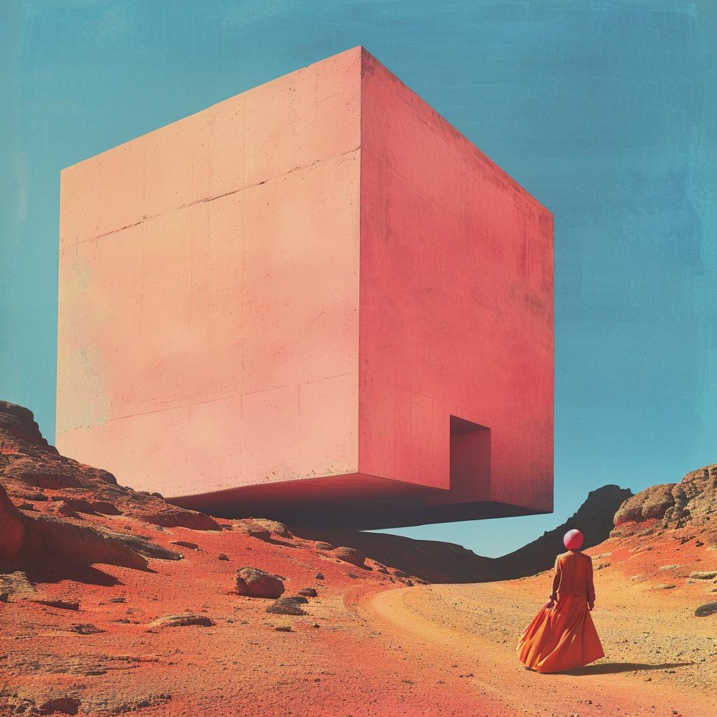 surreal  album  cover  woman  red  dress  pink  cube  Demna  Gvasalia 976891
