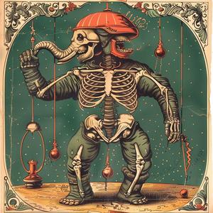 poster  skeleton  circus  vintage  art  whimsical  chromolithography  performer  costume  unique 1040842