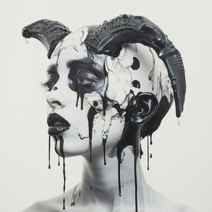 امرأة ترسم وجوهًا بورتريه تعبير فني معاصر عاطفي حديث أسود أبيض 1072608