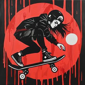 skateboarder  kickflip  girl  painting  red  urban  youth  action  movement  colorful 1070926