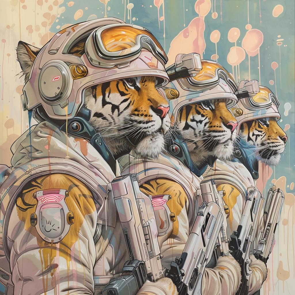 tigers  space  suits  weapons  Moebius  illustration  sci-fi  fantasy  battle  dynamic 923332