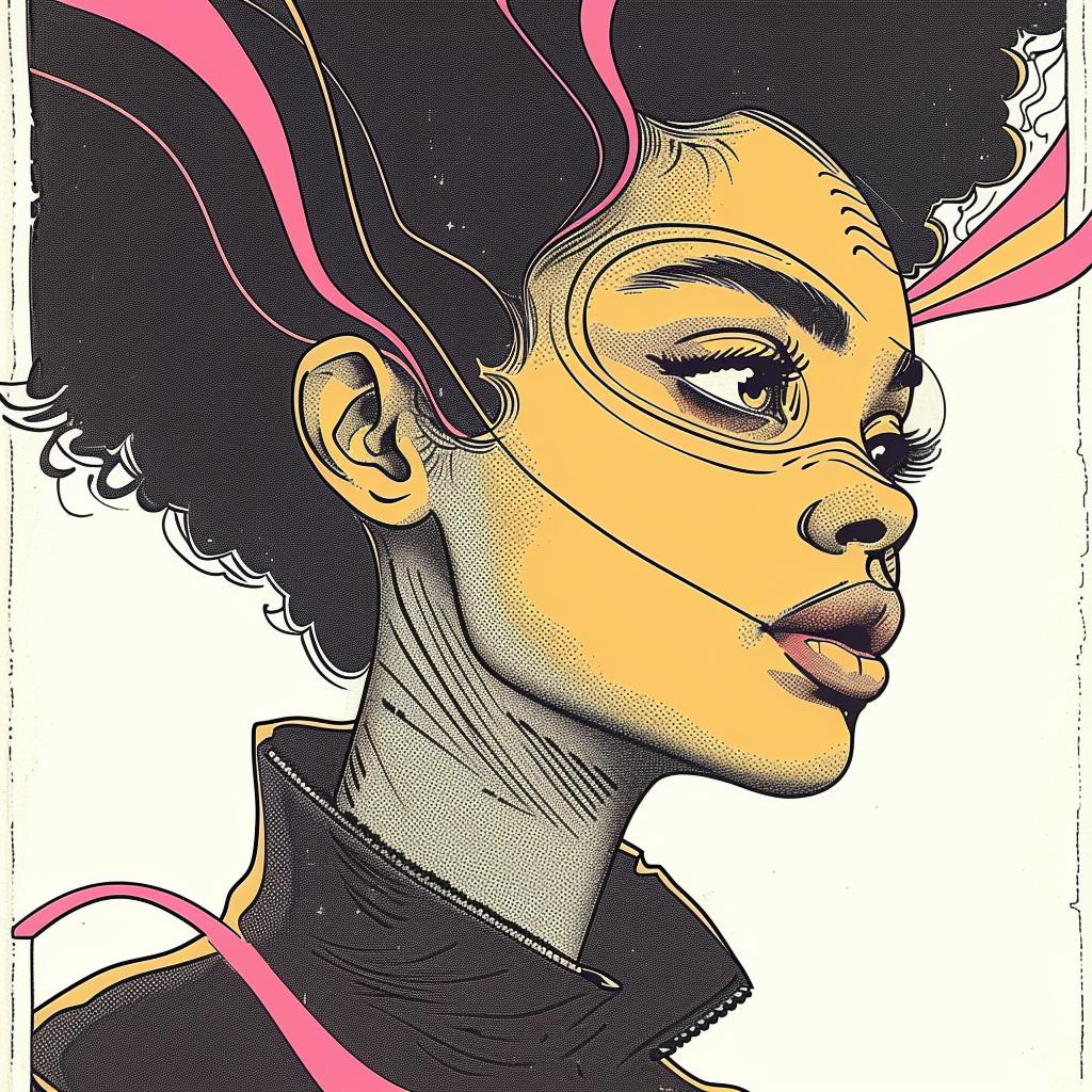 Pop Art  African-American  female  age 70  cropped  afro  Patrick Nagel  white  background  portrait 938168