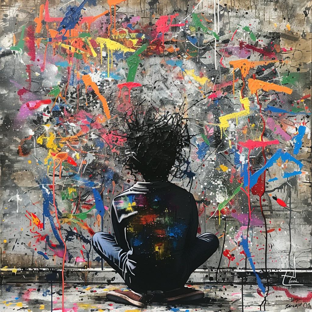 surreal  album  cover  hyper-realistic  screenprinting  Martin  Whatson  encaustic  person  graffiti 960042