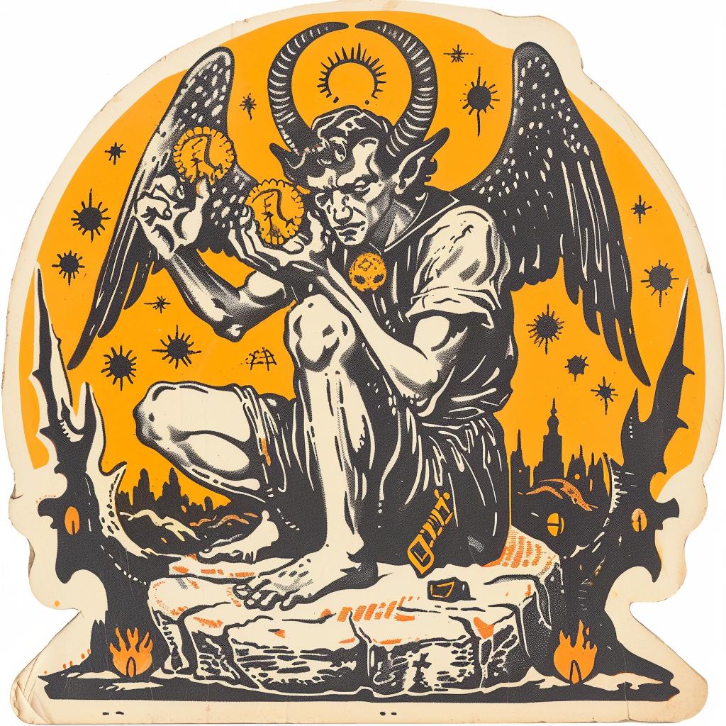 provocative  art  demon  coin  sticker  dark  occult  naturalistic  spiritual  introspective 935687