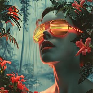woman  sunglasses  jungle  flowers  vivid  nature  chromolithography  bold  color  artistic 1040122
