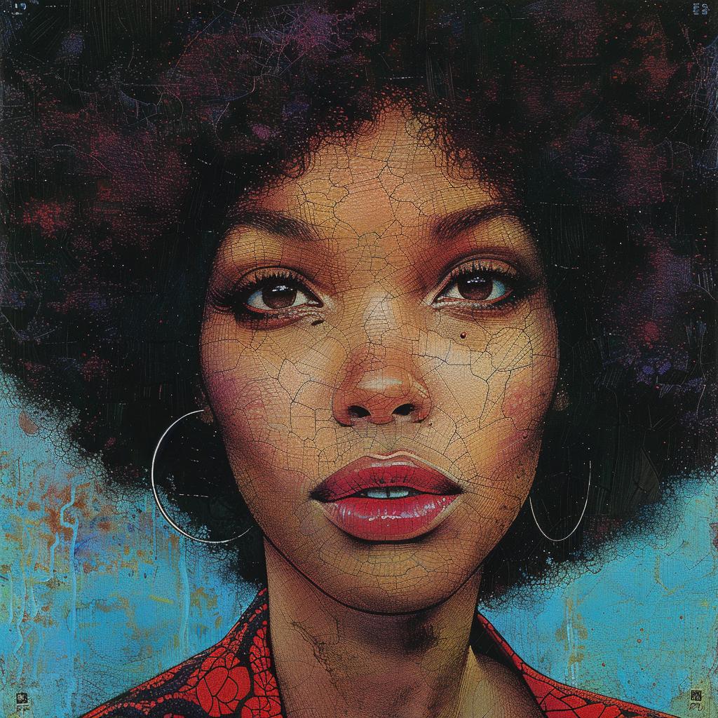 African  American  woman  afro  portrait  colorful  stylized  Jean  Giraud  art 923515