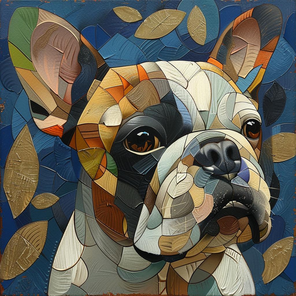 bulldog  leaves  vibrant  textured  whimsical  countryside  faith-inspired  lush  composition  art 938635