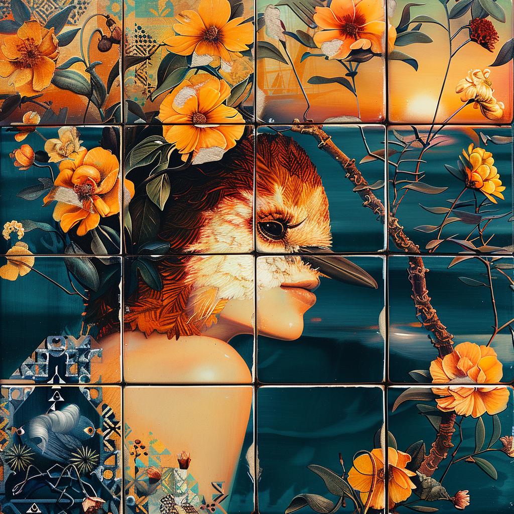 woman  flowers  bird  hair  ochre  hues  nature  floral  decorative  art 963602