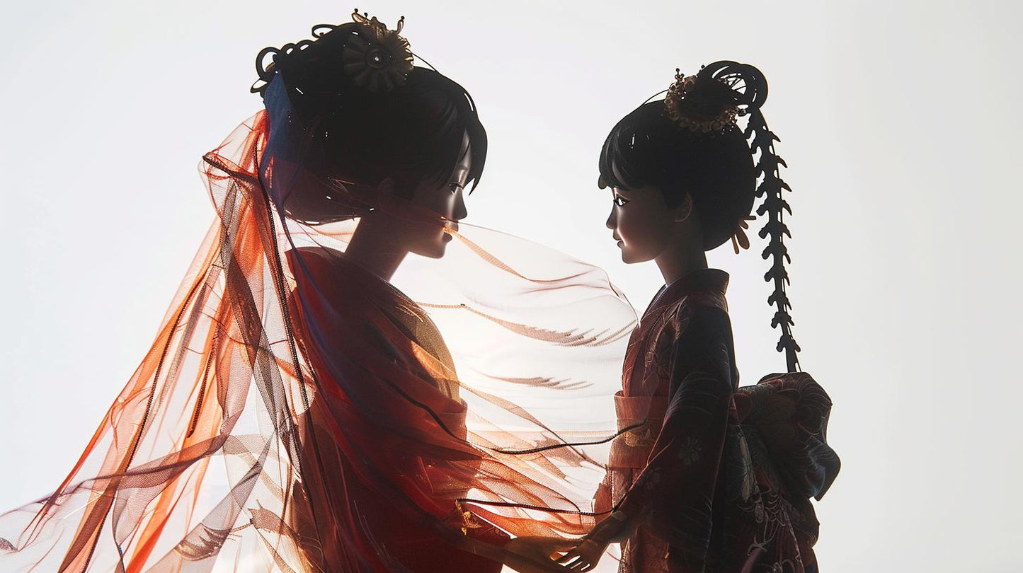 Japanese  shadow  puppet  mother  daughter  hand  traditional  clothing  art  white 953986